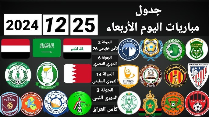 موعد مباريات اليوم الأربعاء 25-12-2024